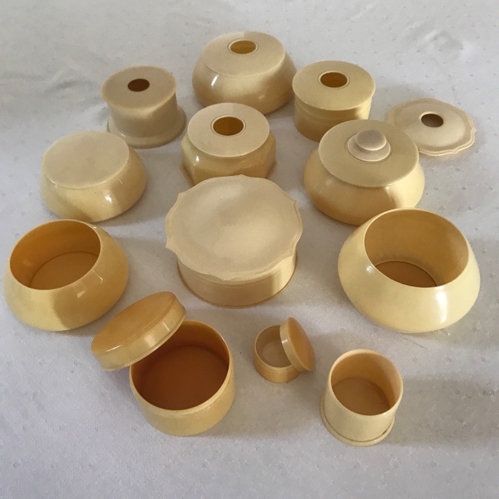Vintage Celluloid French Ivory dresser containers